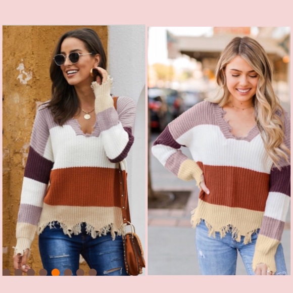 1 Left: XLs Dusty 🌹 ColorBlock Distressed Sweater - Picture 2 of 7